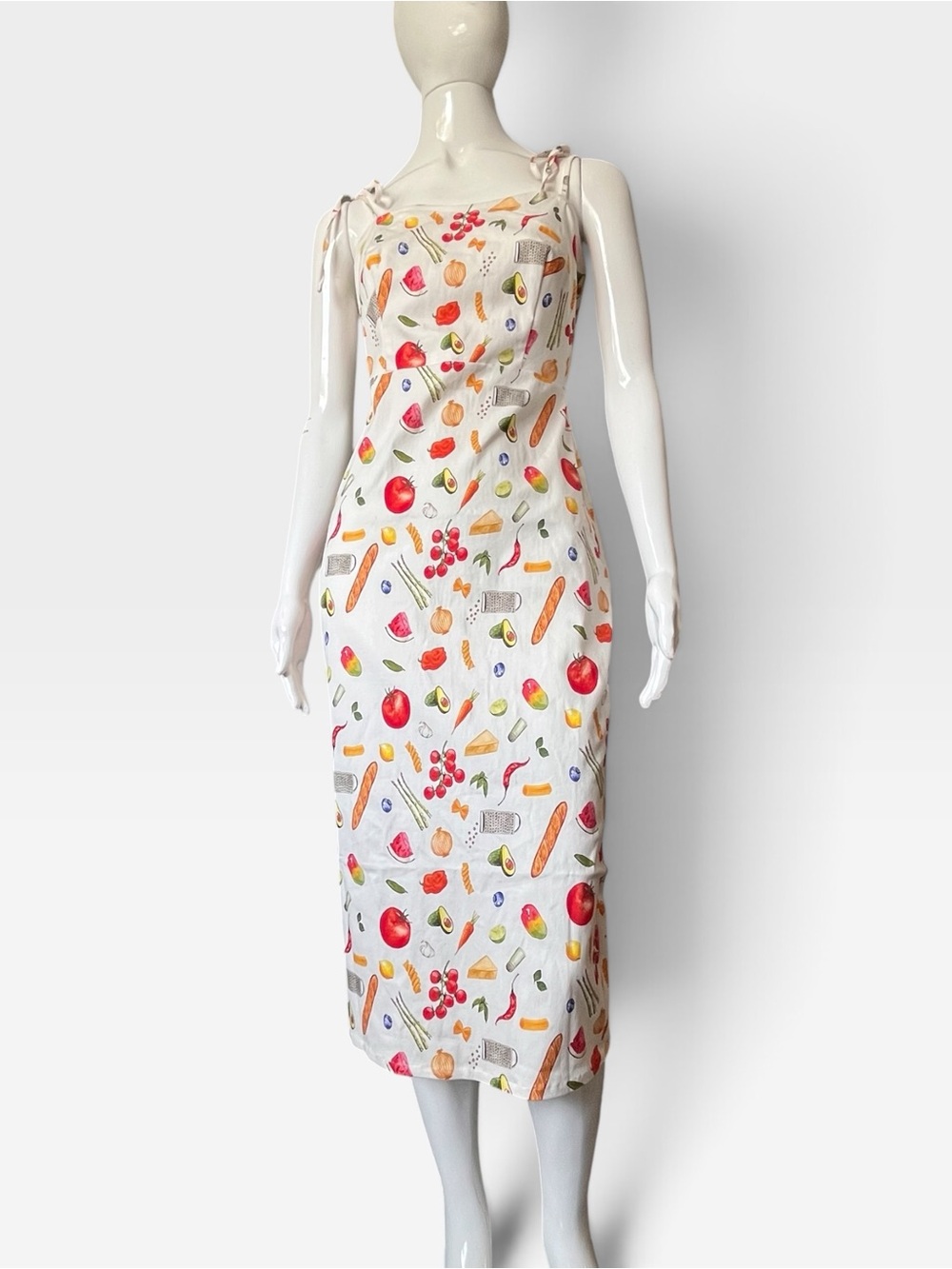 NWT Fashion Nova Delicious Bite Culinary Print Stretch Twill Midi Dress Sz L